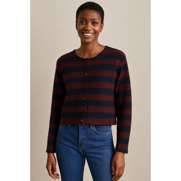 Vintage Field Manor 100% Marino Wool Textured Striped Cardigan - Picture 1 of 8